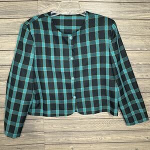 Vtg Nikki Women Teal Plaid Blazer Sz 16 Office Academia Prep 90s Button Up Retro